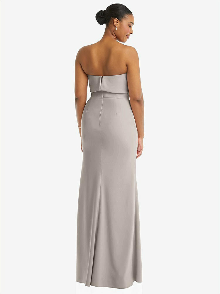 【NEW】【STYLE: 3115】ストラップレス オーバーレイ ボディス クレープ マキシ ドレス 前面 スリット【COLOR: Taupe】【SIZE: 00-18W】