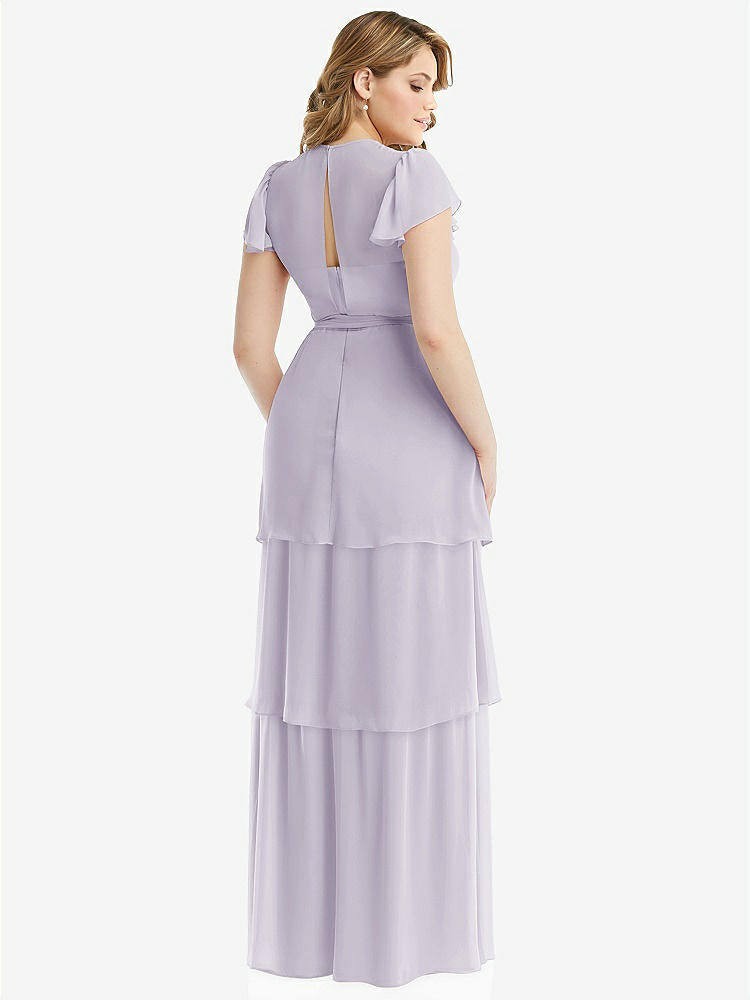 【NEW】【STYLE: 3116】フラッター スリーブ ジュエル 首 シフォン マキシ ドレス ティア ラッフル スカート【COLOR: Moondance】【SIZE: 00-30W】