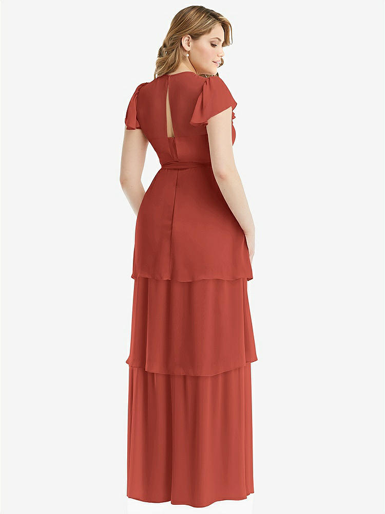 【STYLE: 3116】Flutter Sleeve Jewel Neck Chiffon Maxi Dress with Tiered Ruffle Skirt【COLOR: Amber Sunset】