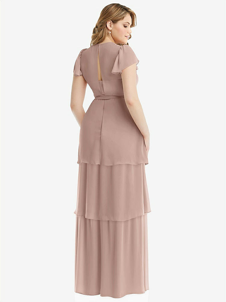 【NEW】【STYLE: 3116】フラッター スリーブ ジュエル 首 シフォン マキシ ドレス ティア ラッフル スカート【COLOR: Bliss】【SIZE: 00-30W】