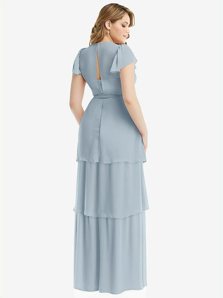 【NEW】【STYLE: 3116】フラッター スリーブ ジュエル 首 シフォン マキシ ドレス ティア ラッフル スカート【COLOR: Mist】【SIZE: 00-30W】