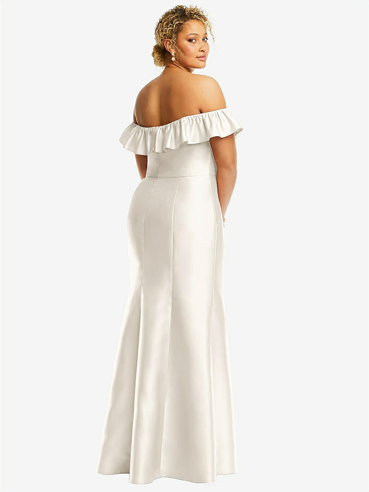 【STYLE: D836】Off-the-Shoulder Ruffle Neck Satin Trumpet Gown【COLOR: Ivory】