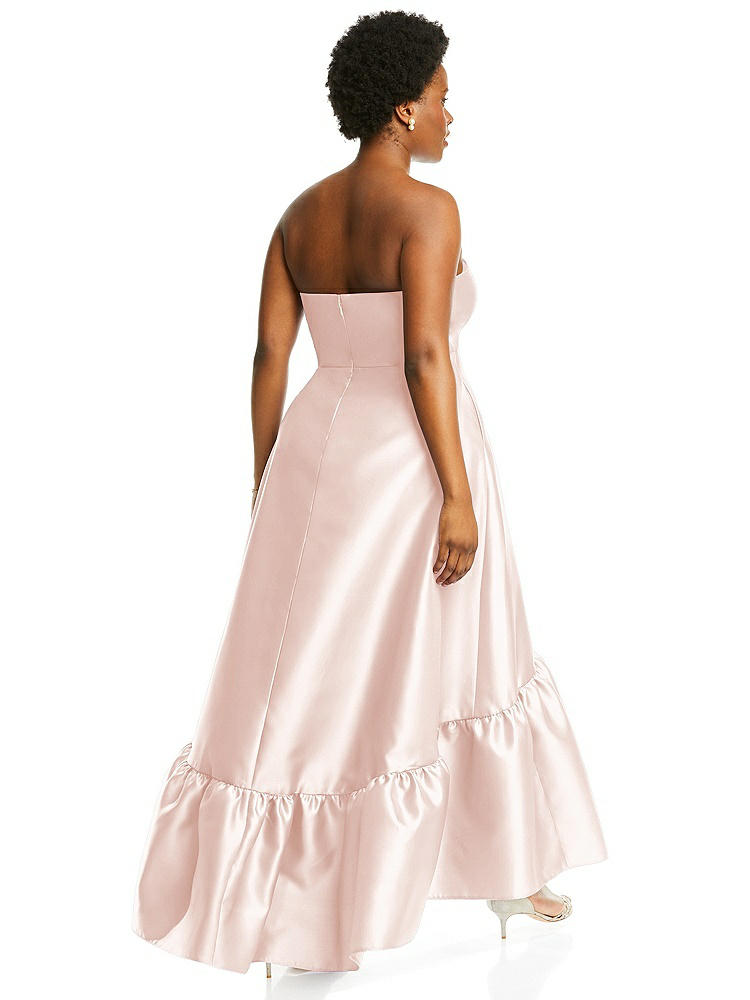 【STYLE: D838】Strapless Deep Ruffle Hem Satin High Low Dress with Pockets【COLOR: Blush】