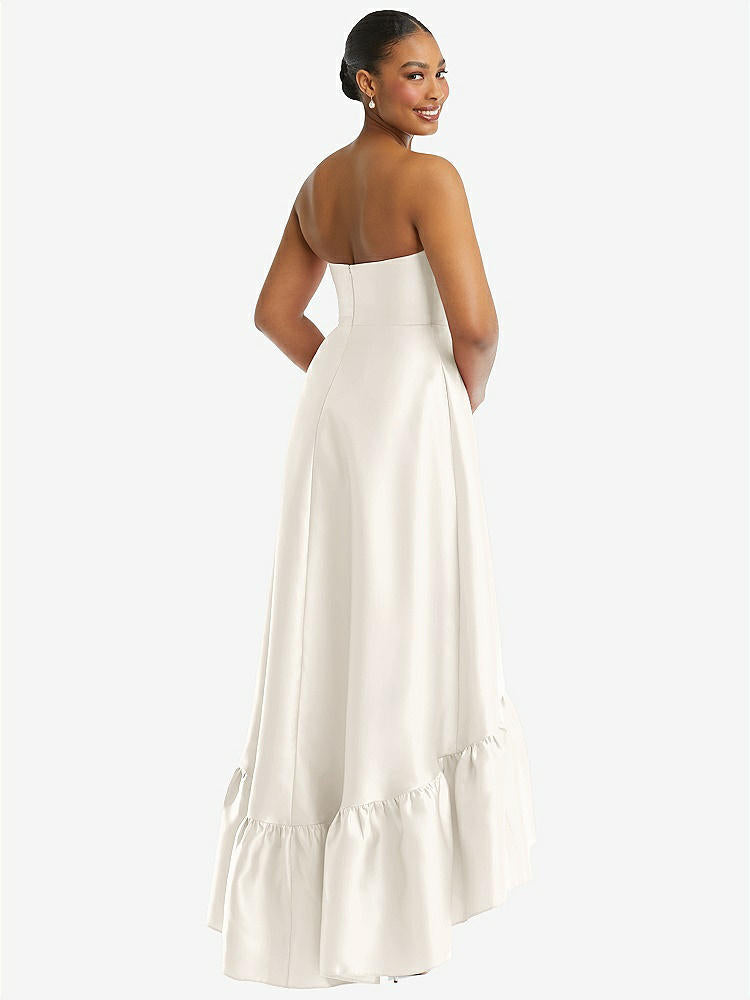 【STYLE: D838】Strapless Deep Ruffle Hem Satin High Low Dress with Pockets【COLOR: Ivory】