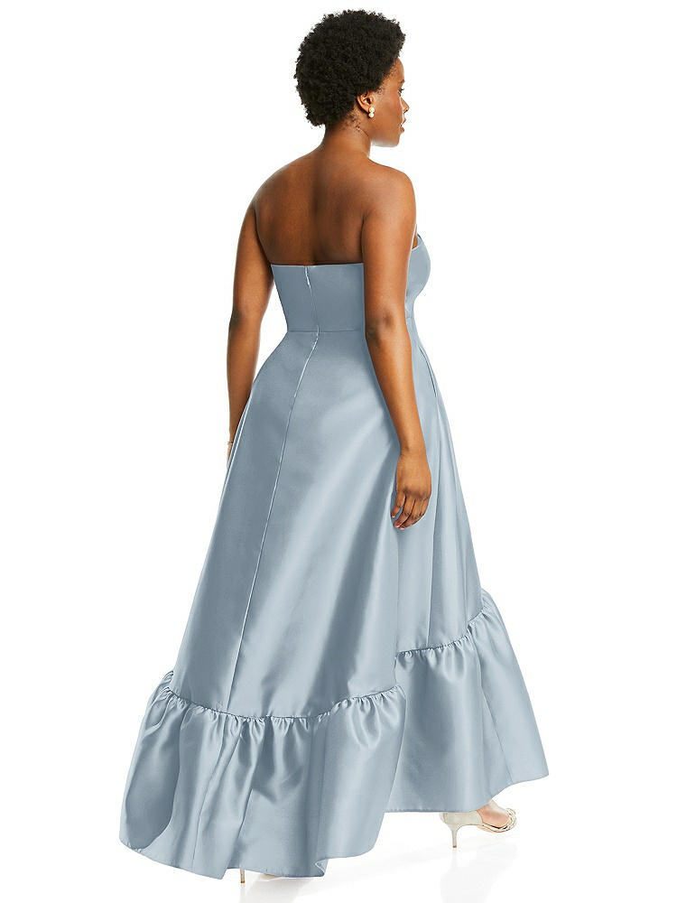 【STYLE: D838】Strapless Deep Ruffle Hem Satin High Low Dress with Pockets【COLOR: Mist】
