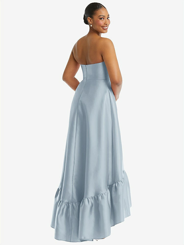 【STYLE: D838】Strapless Deep Ruffle Hem Satin High Low Dress with Pockets【COLOR: Mist】