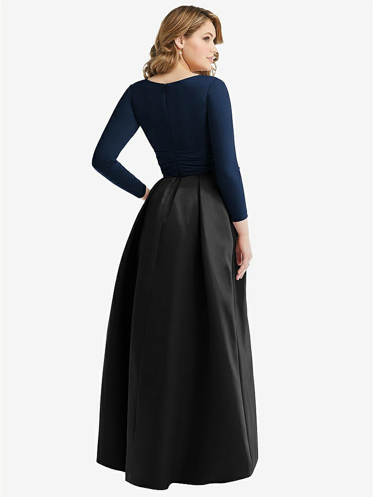 【STYLE: D839】Long Sleeve Wrap Dress with High Low Full Skirt and Pockets【COLOR: Black &amp; Midnight Navy】