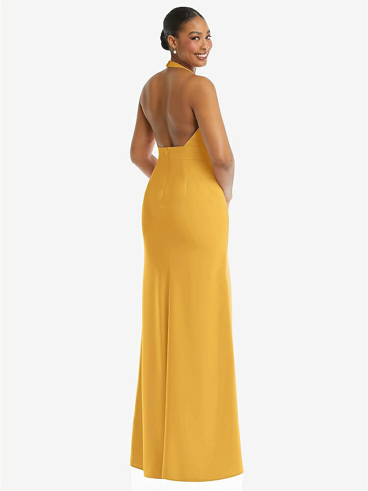 【NEW】【STYLE: TH110】プランジ 首 ホルター バックレス トランペット ガウン 前面 スリット【COLOR: NYC Yellow】【SIZE: 00-30W】