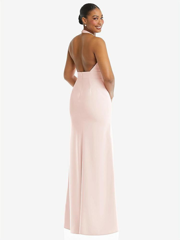 【NEW】【STYLE: TH110】プランジ 首 ホルター バックレス トランペット ガウン 前面 スリット【COLOR: Blush】【SIZE: 00-30W】