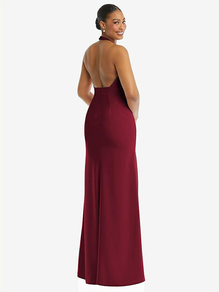 【NEW】【STYLE: TH110】プランジ 首 ホルター バックレス トランペット ガウン 前面 スリット【COLOR: Burgundy】【SIZE: 00-30W】