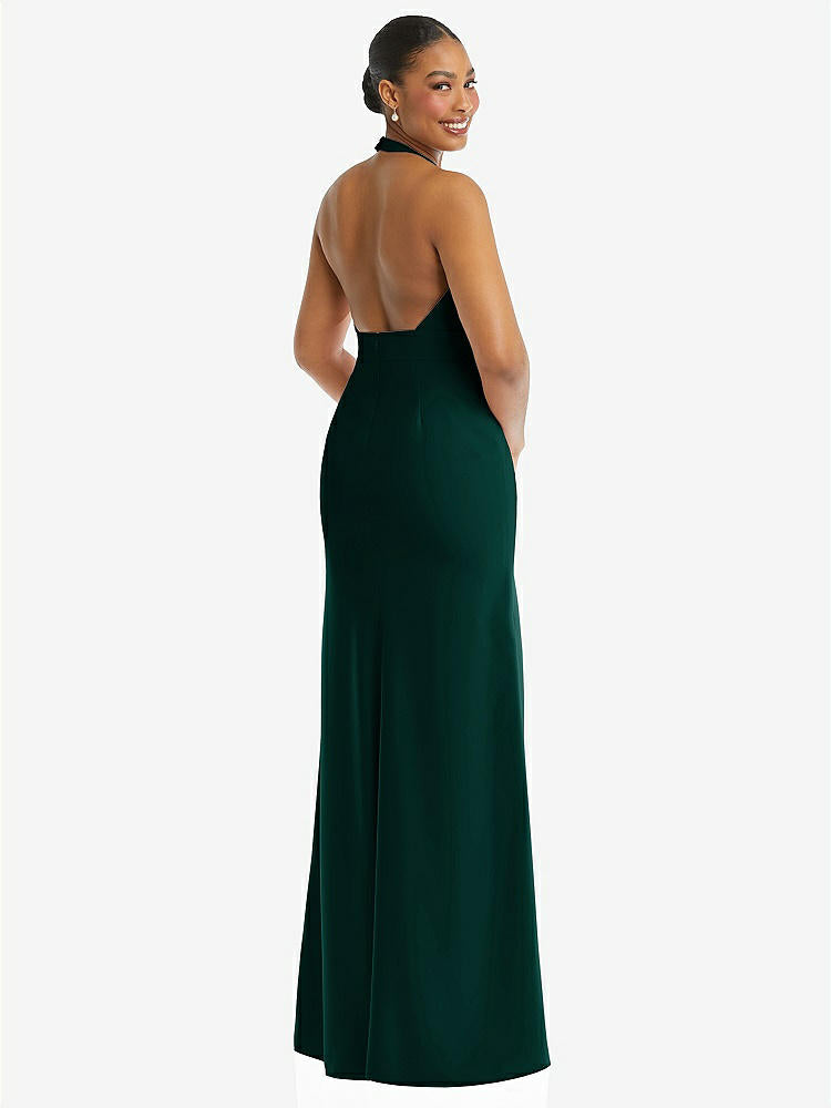 【NEW】【STYLE: TH110】プランジ 首 ホルター バックレス トランペット ガウン 前面 スリット【COLOR: Evergreen】【SIZE: 00-30W】