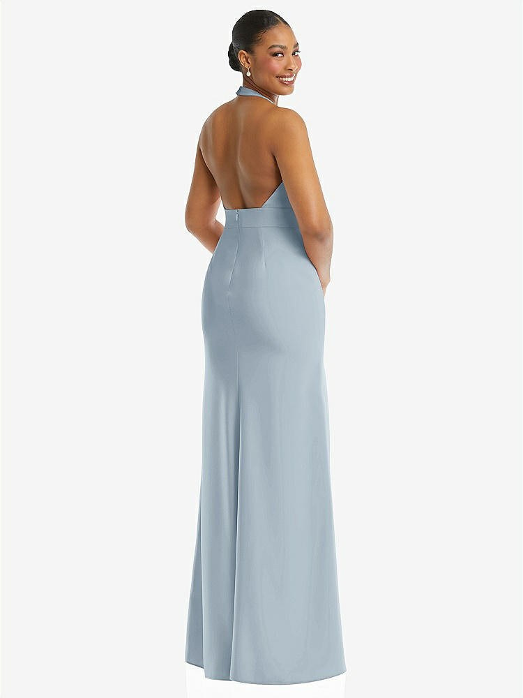 【STYLE: TH110】Plunge Neck Halter Backless Trumpet Gown with Front Slit【COLOR: Mist】