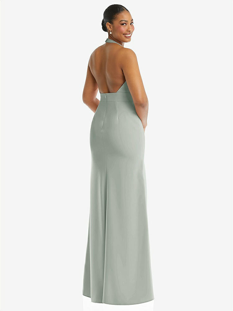 【NEW】【STYLE: TH110】プランジ 首 ホルター バックレス トランペット ガウン 前面 スリット【COLOR: Willow Green】【SIZE: 00-30W】