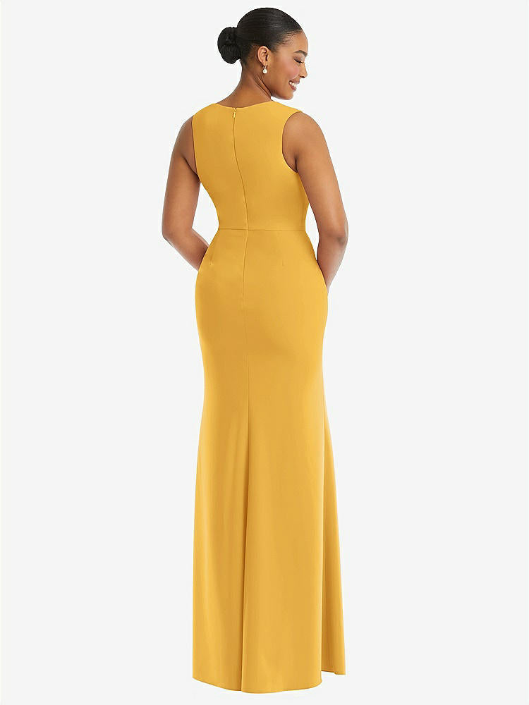 【NEW】【STYLE: TH111】ディープ Vネック 閉じた 背面 クレープ トランペット ガウン 前面 スリット【COLOR: NYC Yellow】【SIZE: 00-30W】