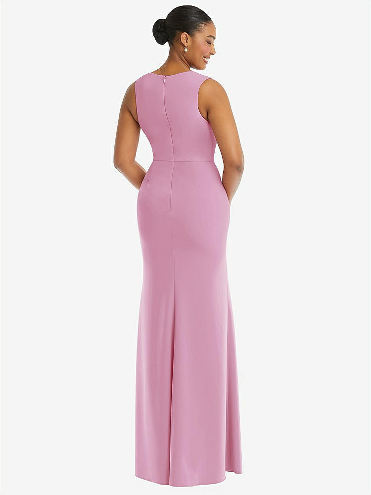 【NEW】【STYLE: TH111】ディープ Vネック 閉じた 背面 クレープ トランペット ガウン 前面 スリット【COLOR: Powder Pink】【SIZE: 00-30W】