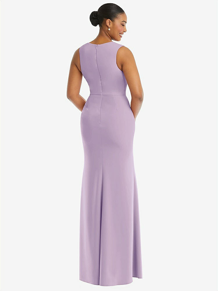 【NEW】【STYLE: TH111】ディープ Vネック 閉じた 背面 クレープ トランペット ガウン 前面 スリット【COLOR: Pale Purple】【SIZE: 00-30W】