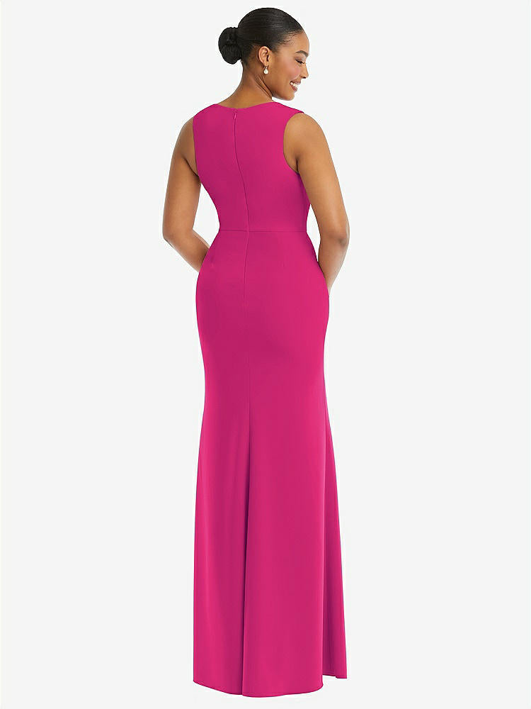 【NEW】【STYLE: TH111】ディープ Vネック 閉じた 背面 クレープ トランペット ガウン 前面 スリット【COLOR: Think Pink】【SIZE: 00-30W】