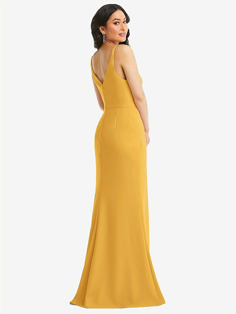 【NEW】【STYLE: TH112】スキニー ストラップ 深い Vネック クレープ トランペット ガウン フロント スリット【COLOR: NYC Yellow】【SIZE: 00-30W】