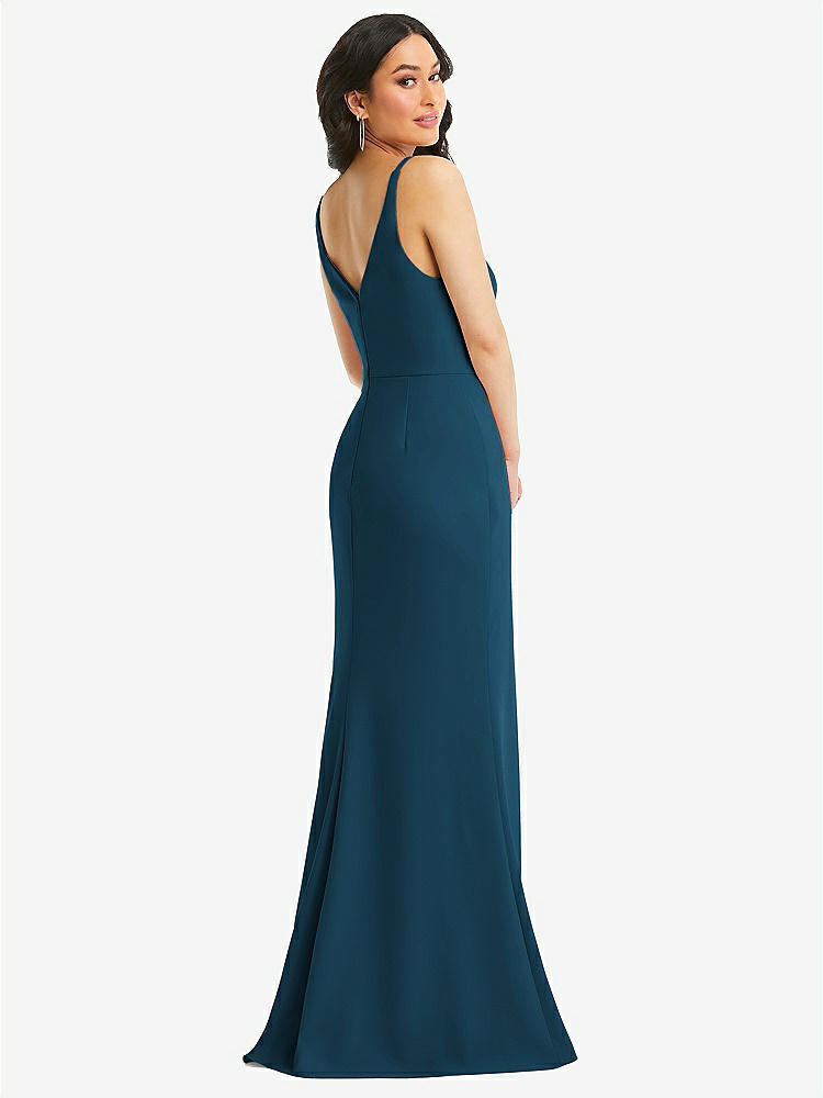 【NEW】【STYLE: TH112】スキニー ストラップ 深い Vネック クレープ トランペット ガウン フロント スリット【COLOR: Atlantic Blue】【SIZE: 00-30W】