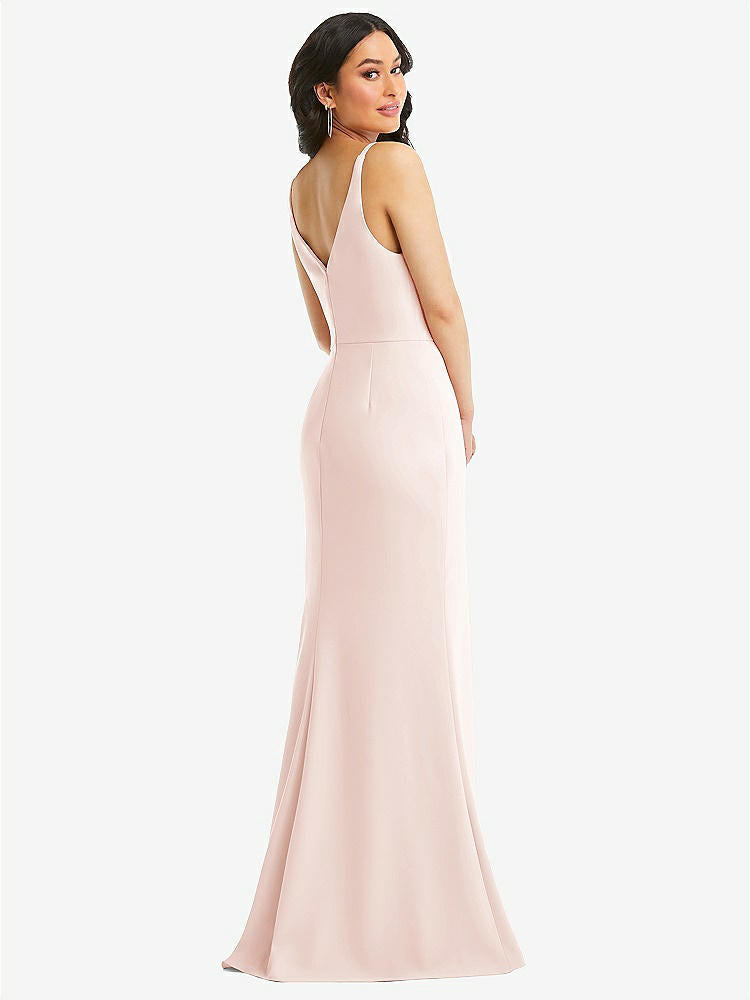 【NEW】【STYLE: TH112】スキニー ストラップ 深い Vネック クレープ トランペット ガウン フロント スリット【COLOR: Blush】【SIZE: 00-30W】