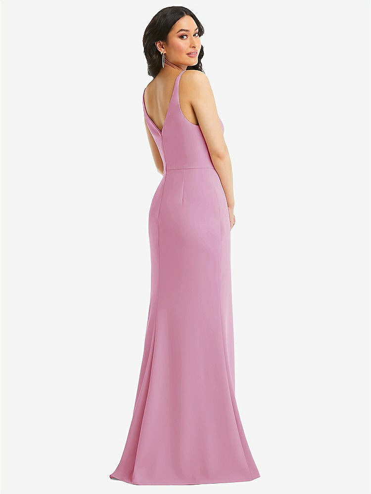 【NEW】【STYLE: TH112】スキニー ストラップ 深い Vネック クレープ トランペット ガウン フロント スリット【COLOR: Powder Pink】【SIZE: 00-30W】