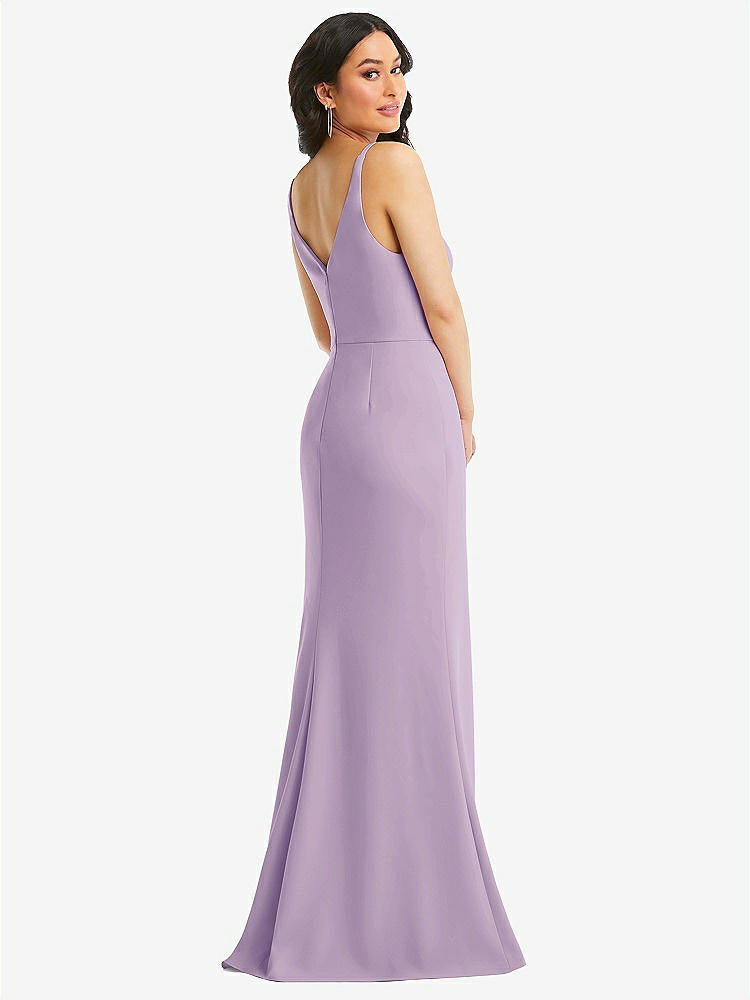 【NEW】【STYLE: TH112】スキニー ストラップ 深い Vネック クレープ トランペット ガウン フロント スリット【COLOR: Pale Purple】【SIZE: 00-30W】