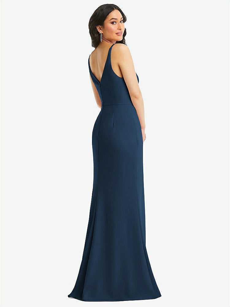 【NEW】【STYLE: TH112】スキニー ストラップ 深い Vネック クレープ トランペット ガウン フロント スリット【COLOR: Sofia Blue】【SIZE: 00-30W】