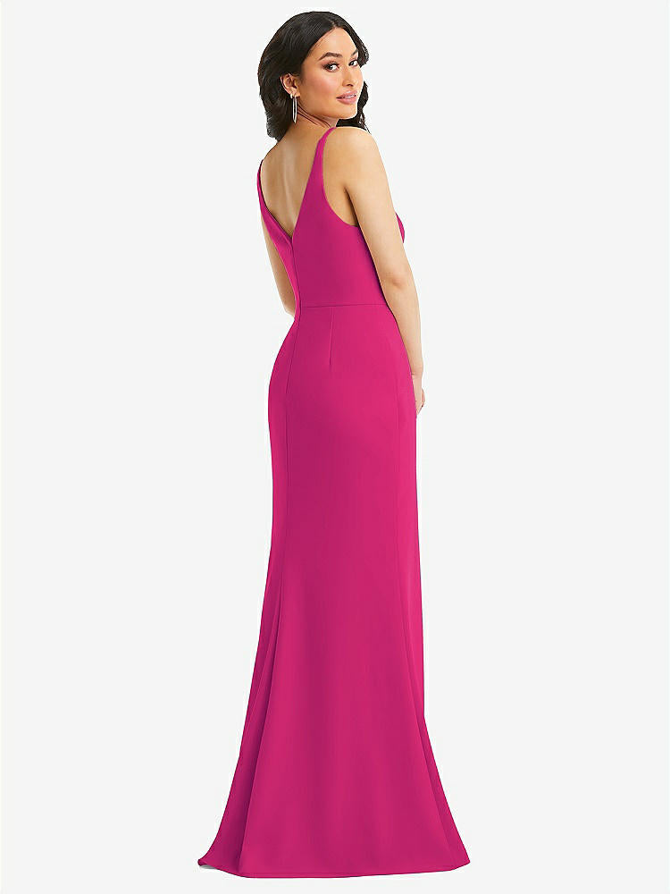【NEW】【STYLE: TH112】スキニー ストラップ 深い Vネック クレープ トランペット ガウン フロント スリット【COLOR: Think Pink】【SIZE: 00-30W】