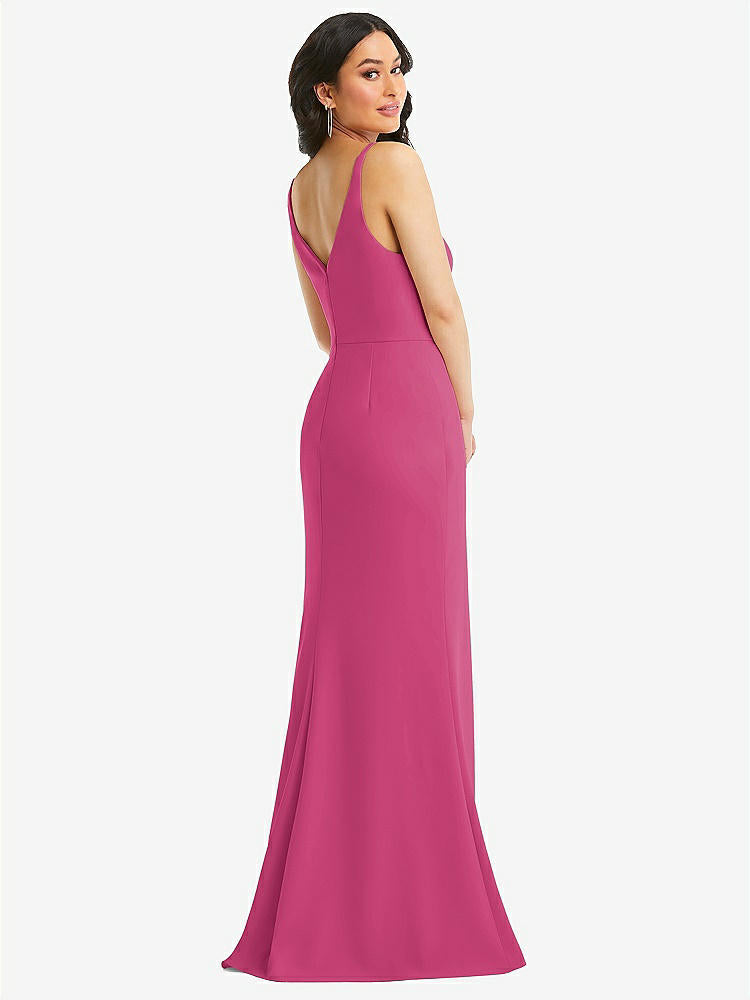 【NEW】【STYLE: TH112】スキニー ストラップ 深い Vネック クレープ トランペット ガウン フロント スリット【COLOR: Tea Rose】【SIZE: 00-30W】