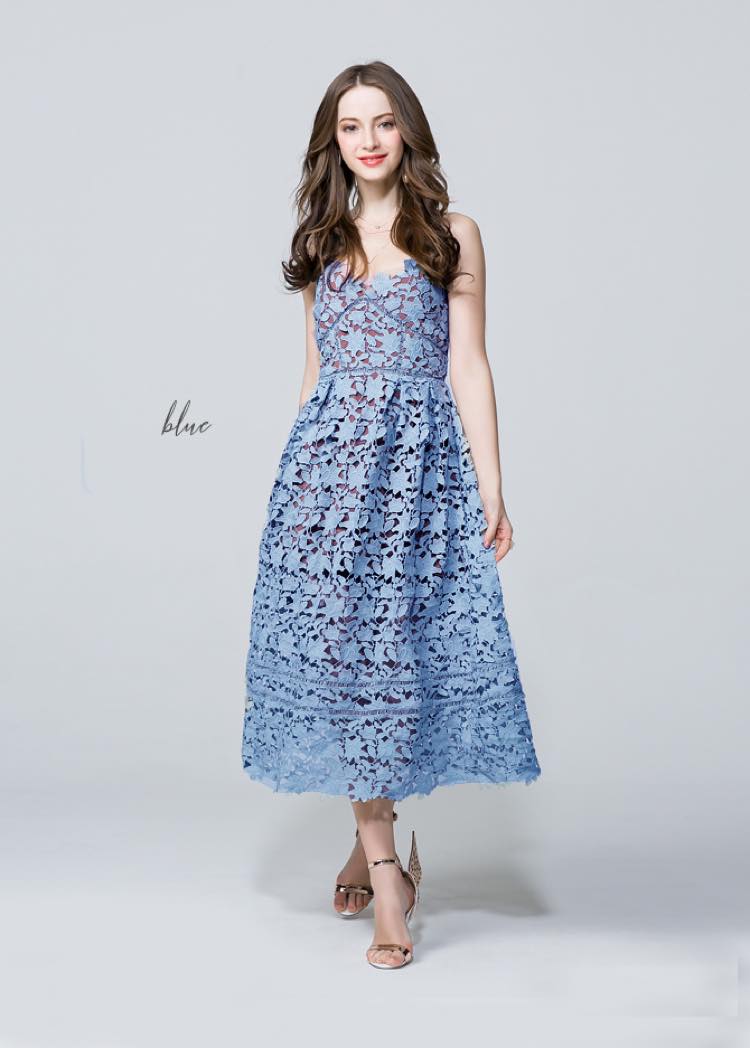 Calf length flower lace dress 8 colors