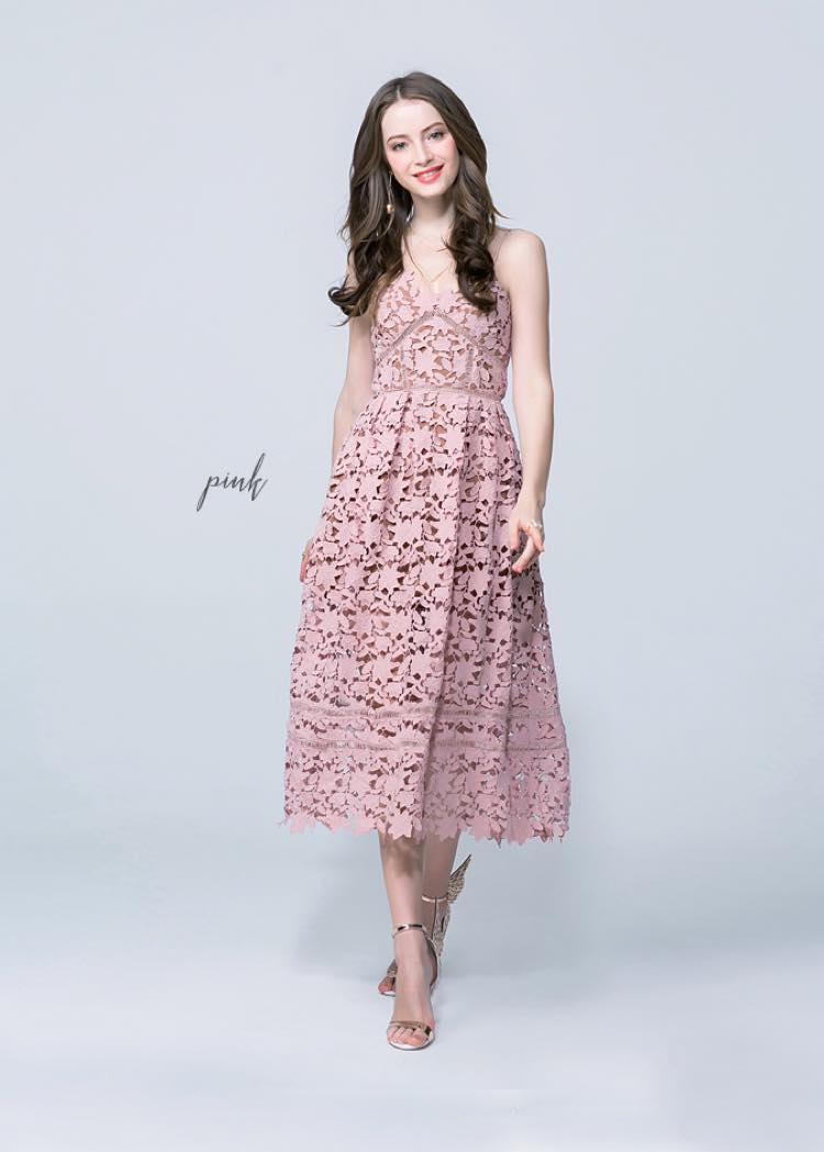 Calf length flower lace dress 8 colors