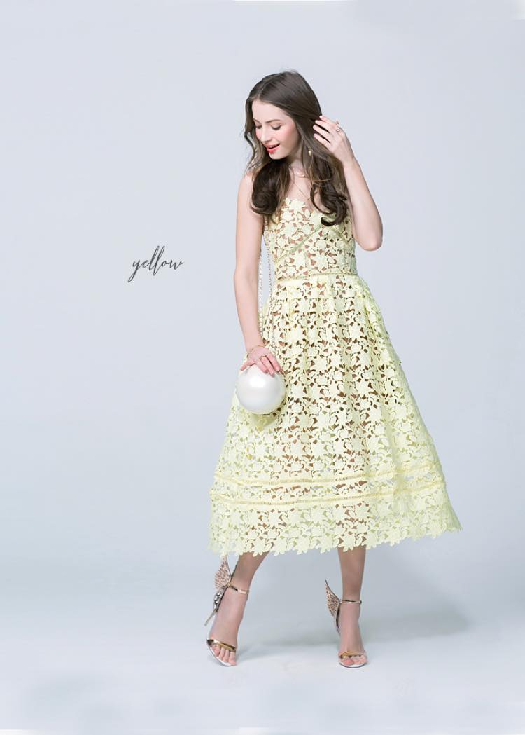 Calf length flower lace dress 8 colors