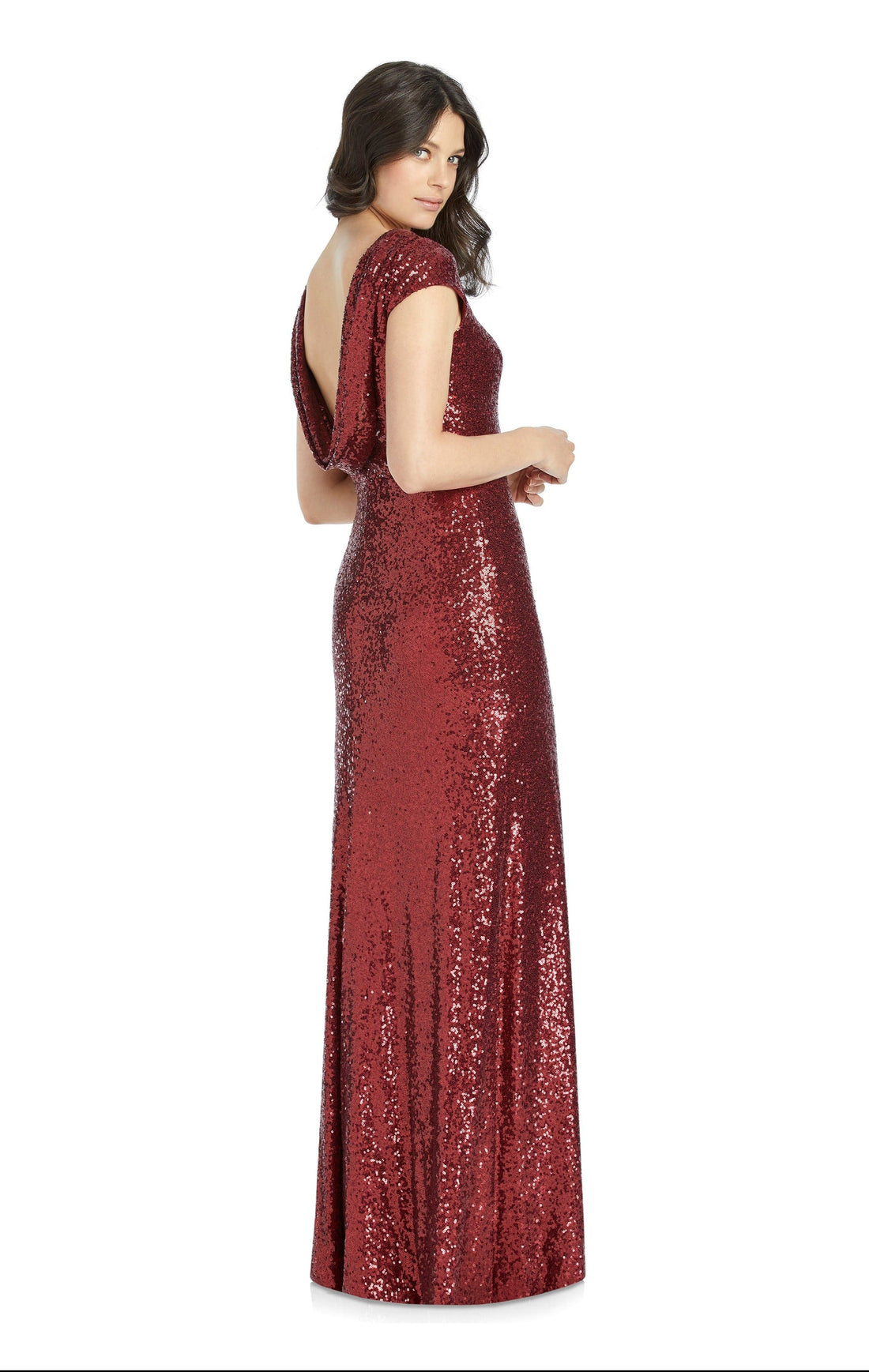 [Same day shipping] Cap sleeve sequin dress 3043 Burgundy US4