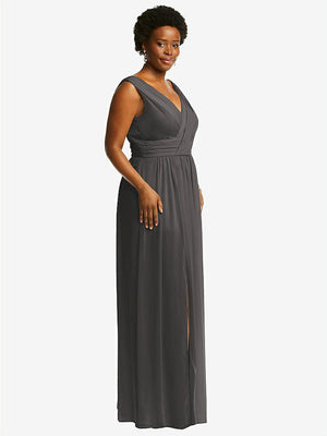 【NEW】【STYLE: 2894】ノースリーブ ドレープ シフォン マキシ ドレス 前面 スリット【COLOR: Caviar Gray】【SIZE: 00-30W】