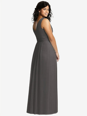 【NEW】【STYLE: 2894】ノースリーブ ドレープ シフォン マキシ ドレス 前面 スリット【COLOR: Caviar Gray】【SIZE: 00-30W】