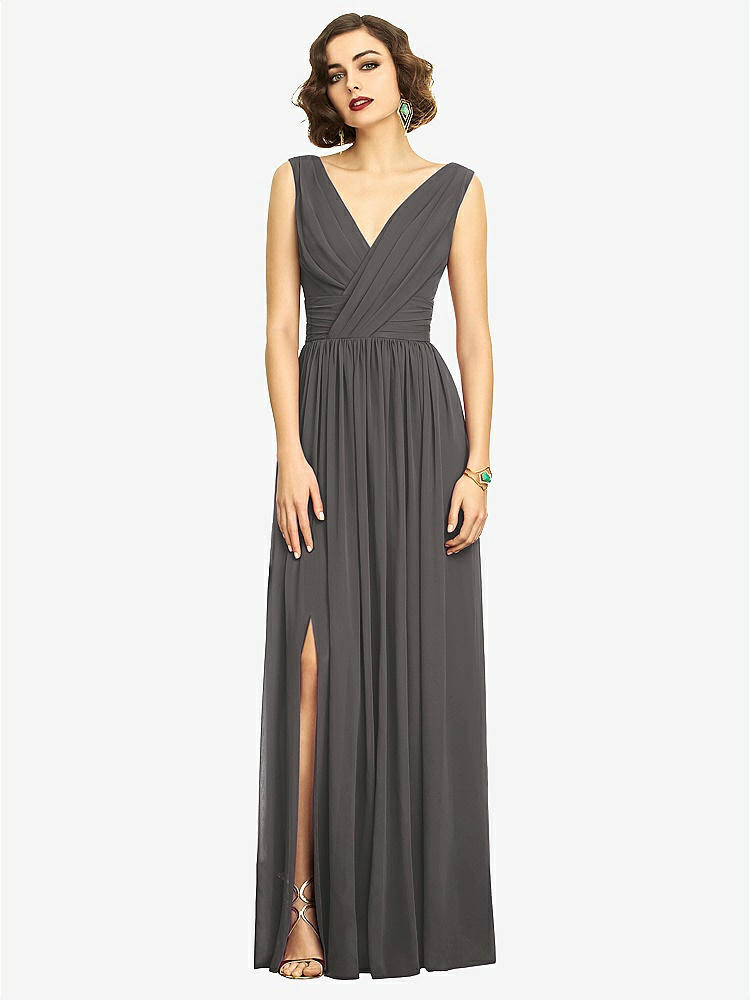 【STYLE: 2894】Sleeveless Draped Chiffon Maxi Dress with Front Slit【COLOR: Caviar Gray】