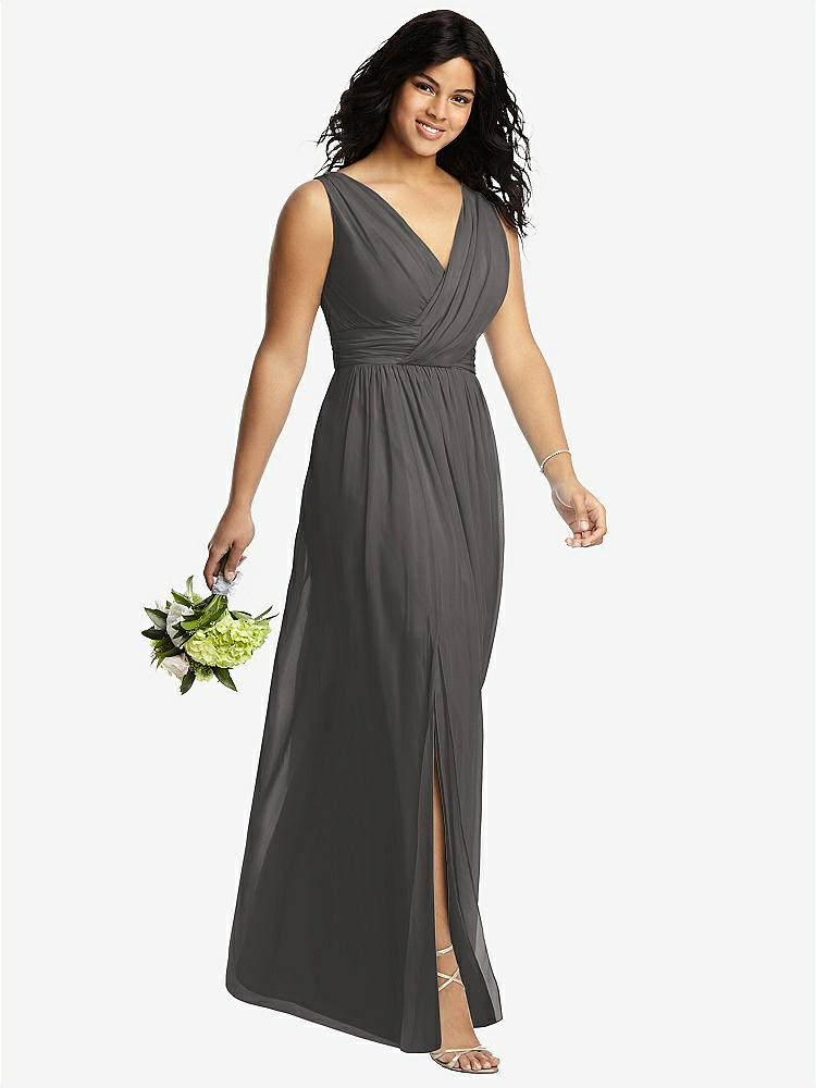 【STYLE: 2894】Sleeveless Draped Chiffon Maxi Dress with Front Slit【COLOR: Caviar Gray】
