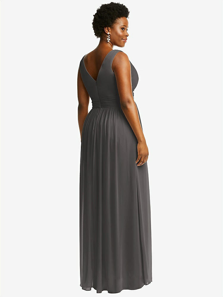 【STYLE: 2894】Sleeveless Draped Chiffon Maxi Dress with Front Slit【COLOR: Caviar Gray】