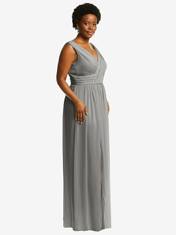 【STYLE: 2894】Sleeveless Draped Chiffon Maxi Dress with Front Slit【COLOR: Chelsea Gray】