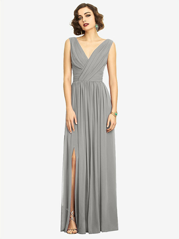 【STYLE: 2894】Sleeveless Draped Chiffon Maxi Dress with Front Slit【COLOR: Chelsea Gray】