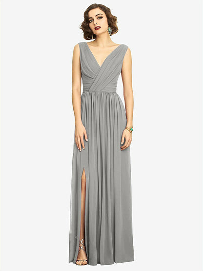 【STYLE: 2894】Sleeveless Draped Chiffon Maxi Dress with Front Slit【COLOR: Chelsea Gray】