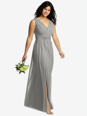 【NEW】【STYLE: 2894】ノースリーブ ドレープ シフォン マキシ ドレス 前面 スリット【COLOR: Chelsea Gray】【SIZE: 00-30W】