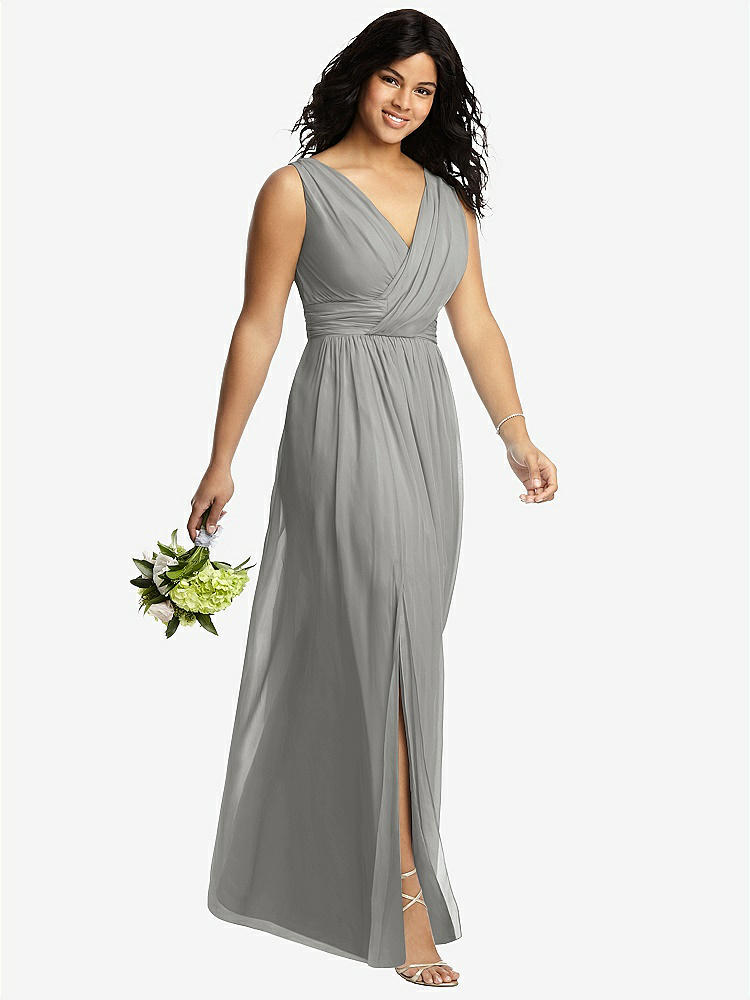 【STYLE: 2894】Sleeveless Draped Chiffon Maxi Dress with Front Slit【COLOR: Chelsea Gray】