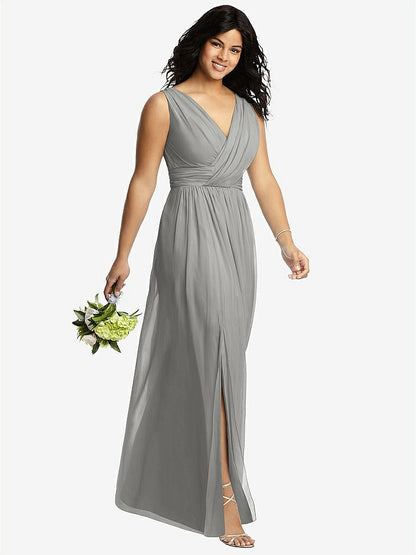 【STYLE: 2894】Sleeveless Draped Chiffon Maxi Dress with Front Slit【COLOR: Chelsea Gray】