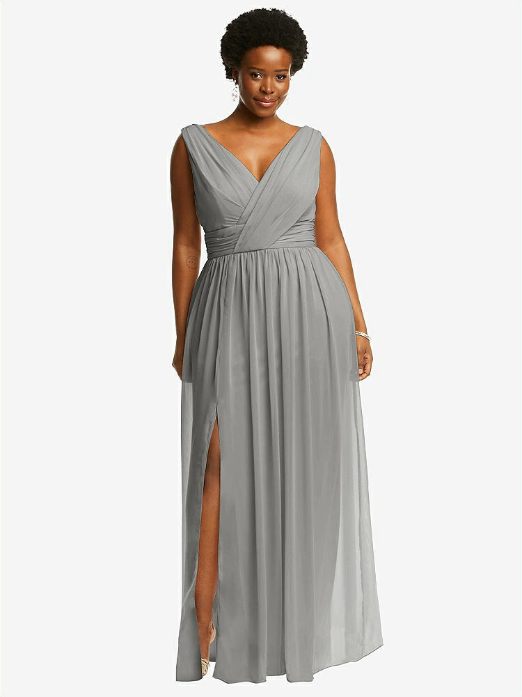 【STYLE: 2894】Sleeveless Draped Chiffon Maxi Dress with Front Slit【COLOR: Chelsea Gray】