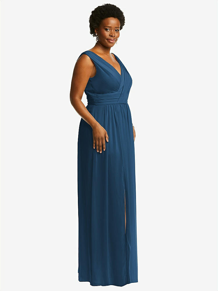 【STYLE: 2894】Sleeveless Draped Chiffon Maxi Dress with Front Slit【COLOR: Dusk Blue】