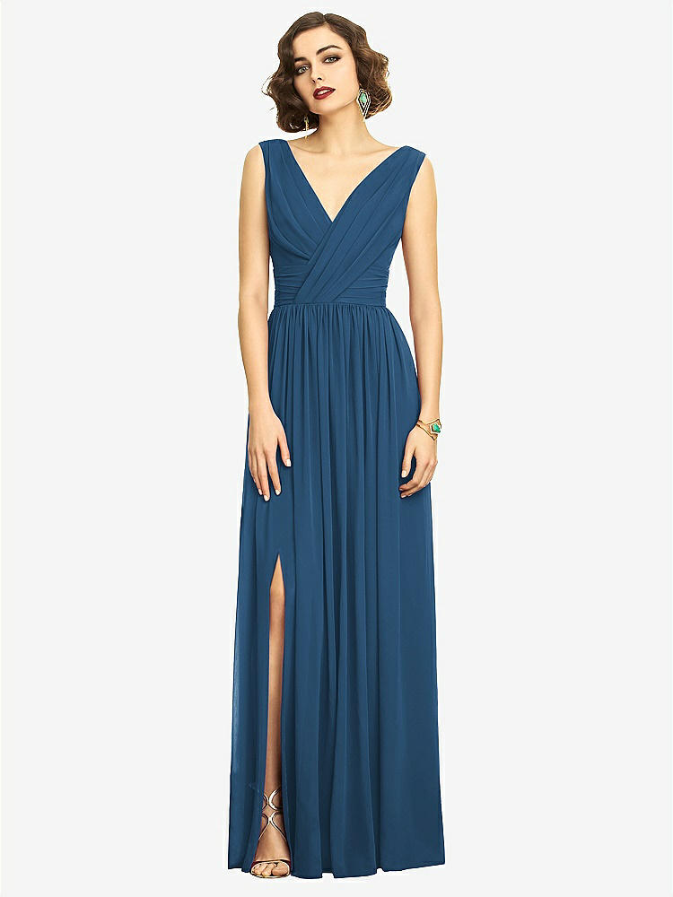 【STYLE: 2894】Sleeveless Draped Chiffon Maxi Dress with Front Slit【COLOR: Dusk Blue】