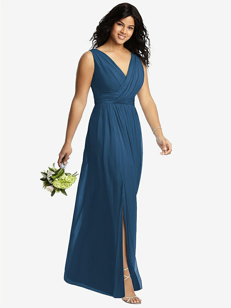 【STYLE: 2894】Sleeveless Draped Chiffon Maxi Dress with Front Slit【COLOR: Dusk Blue】