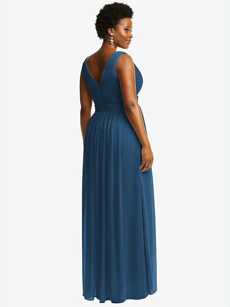 【STYLE: 2894】Sleeveless Draped Chiffon Maxi Dress with Front Slit【COLOR: Dusk Blue】