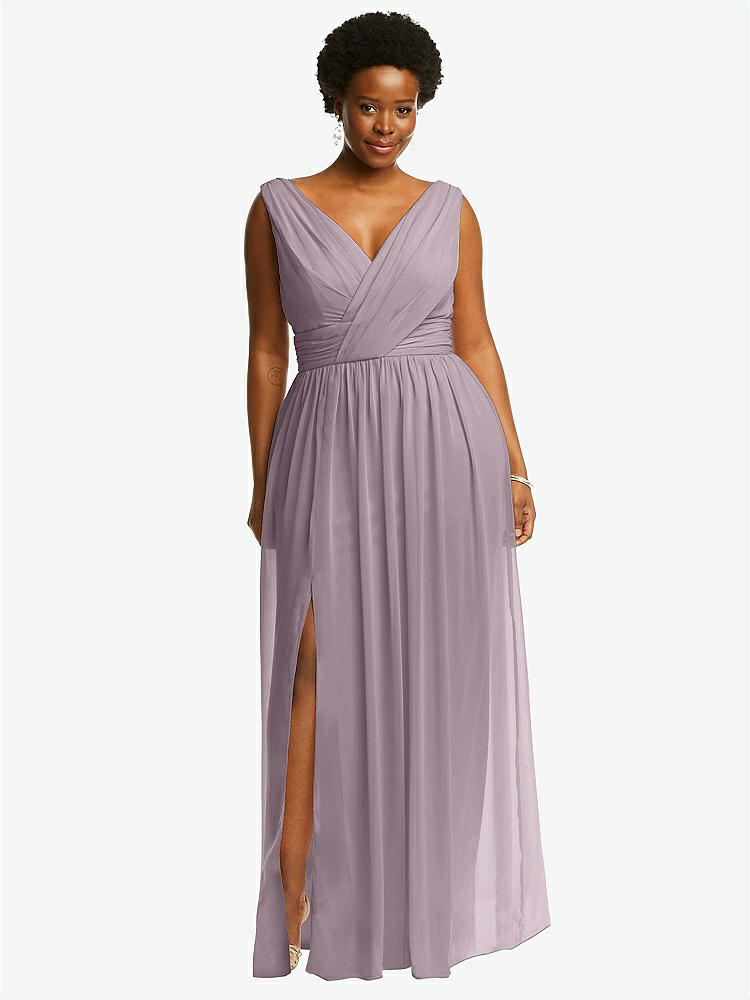 【NEW】【STYLE: 2894】ノースリーブ ドレープ シフォン マキシ ドレス 前面 スリット【COLOR: Lilac Dusk】【SIZE: 00-30W】